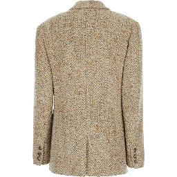 Parly Beige Single-Breasted Jacket with Notched Revers and Geometric Motif in Blend Wool for Women
