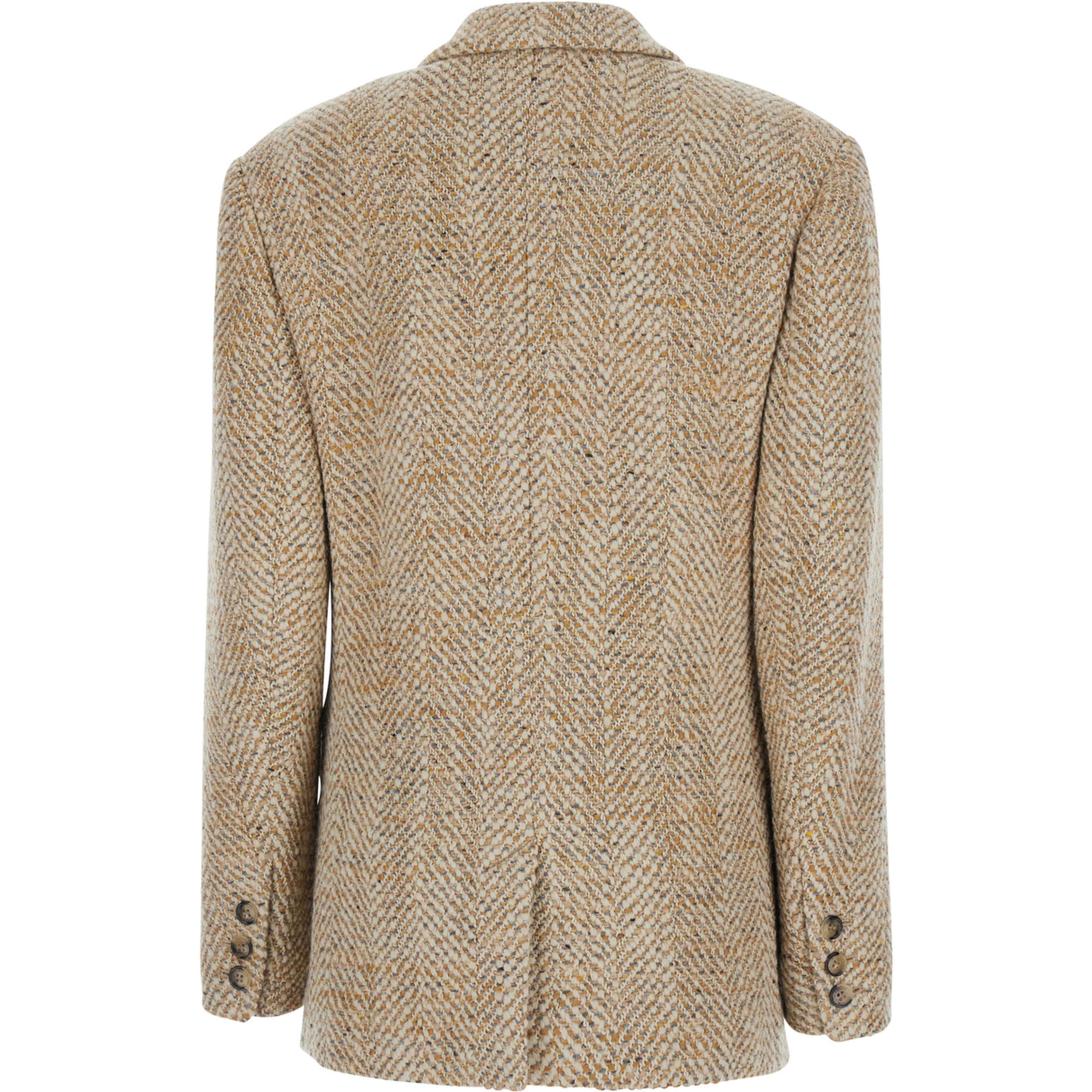 Parly Beige Single-Breasted Jacket with Notched Revers and Geometric Motif in Blend Wool for Women