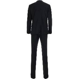 Martini Black Single-Breasted Suit with Peak Revers in Wool for for Men
