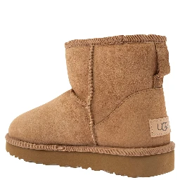 Boots Classic Mini with Logo Patch on the Back in Beige Suede for Women