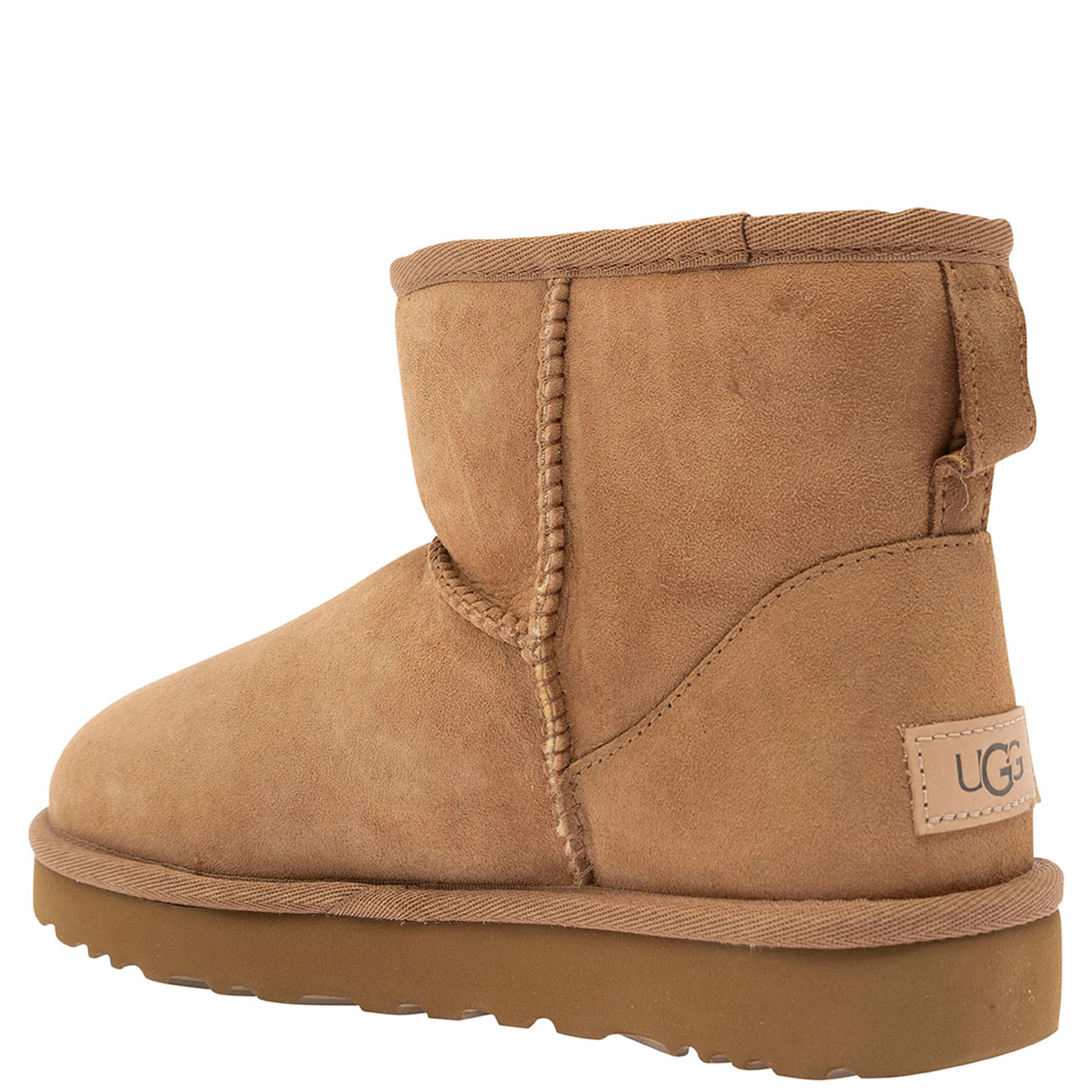 Boots Classic Mini with Logo Patch on the Back in Beige Suede for Women