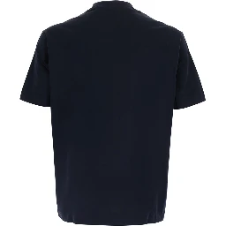 Blue Crew neck T-shirt with tone-on-tone logo embroidery on the front in cotton for men