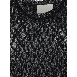 BELSANE black Long dress with all-over lace trim in cotton blend for women