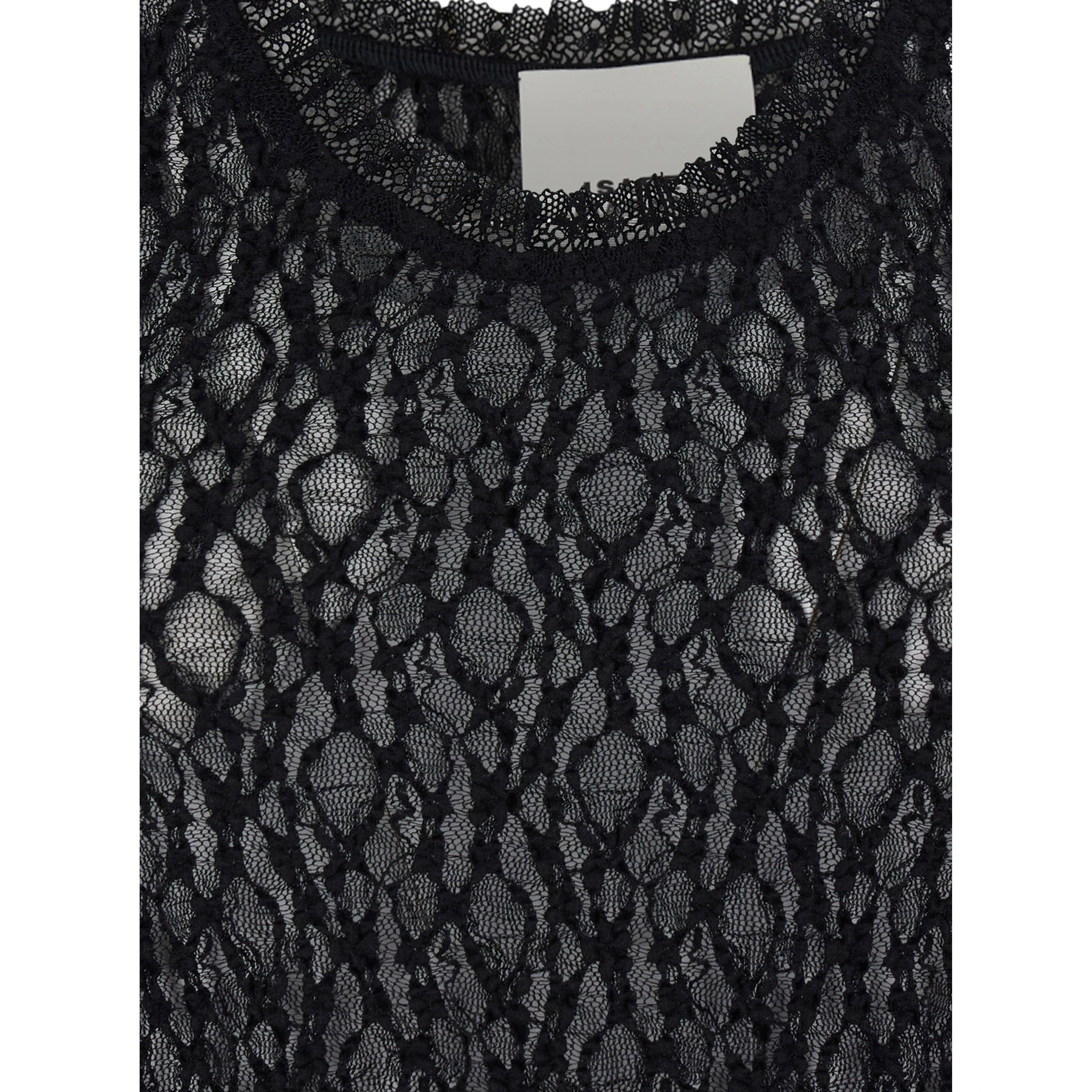BELSANE black Long dress with all-over lace trim in cotton blend for women