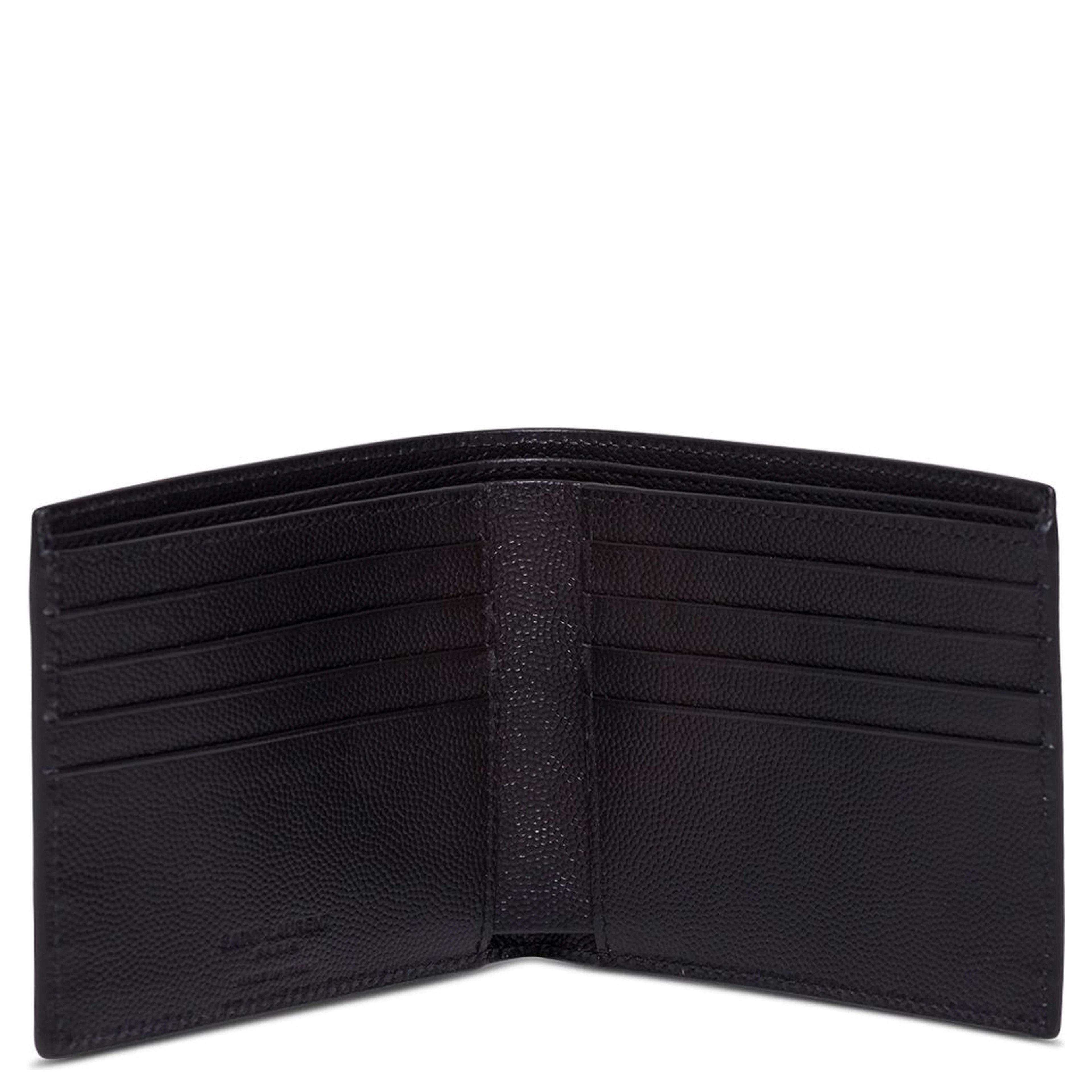 Black Leather Bifold Wallet with Saint Laurent Logo for Men