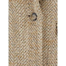 Parly Beige Single-Breasted Jacket with Notched Revers and Geometric Motif in Blend Wool for Women