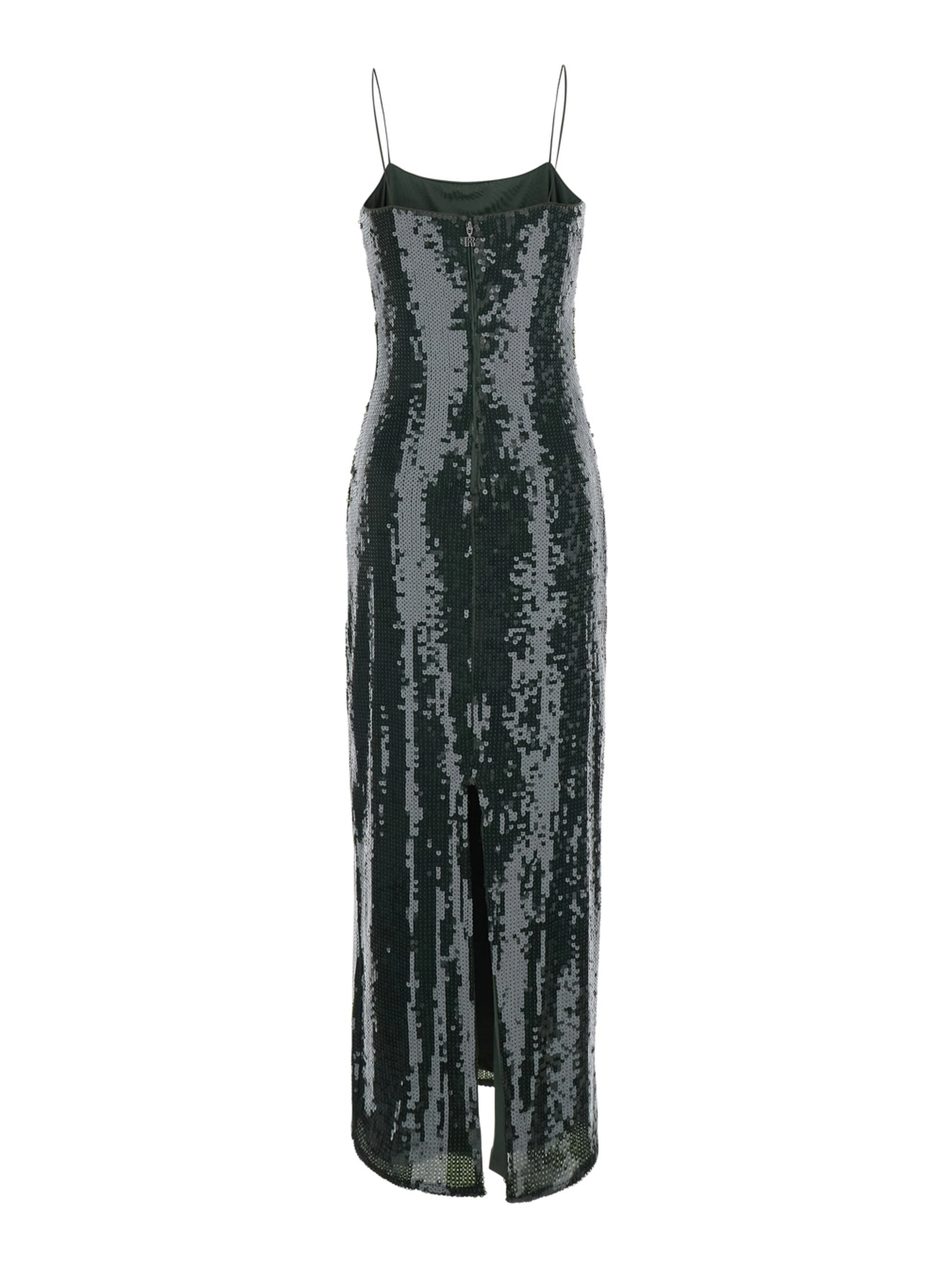 Green Long Dress with Spaghetti Straps and All-Over Sequins in Tech Fabric for Women