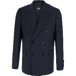 Blue double-breasted Jacket with Notched revers in wool men