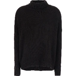 Heidi Black Sweater with High Neck and Ribbed Finishes in Cashmere for Women