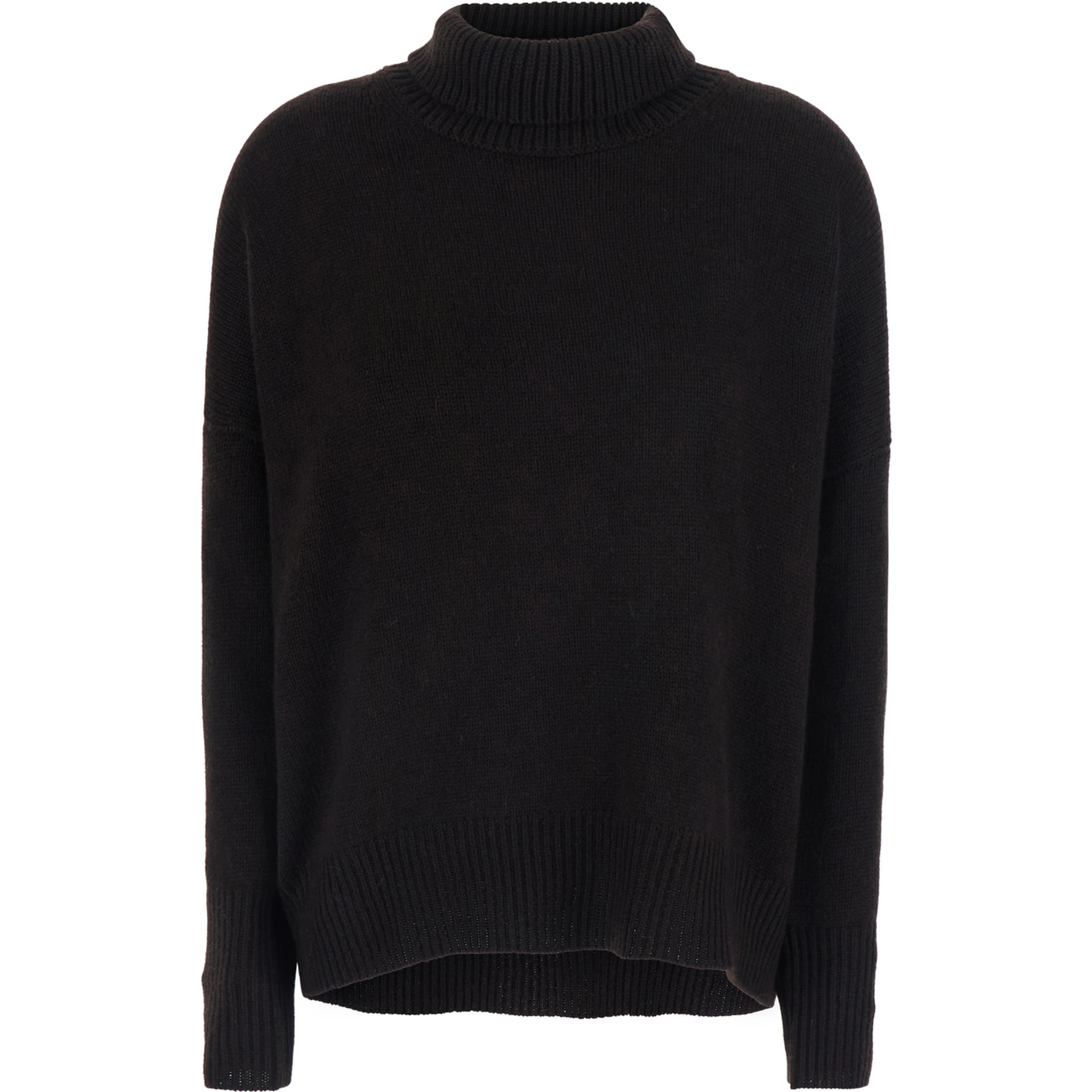 Heidi Black Sweater with High Neck and Ribbed Finishes in Cashmere for Women