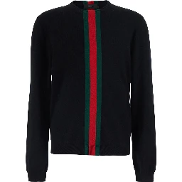 Blue Crewneck Sweater with Web Detail in Wool for Men