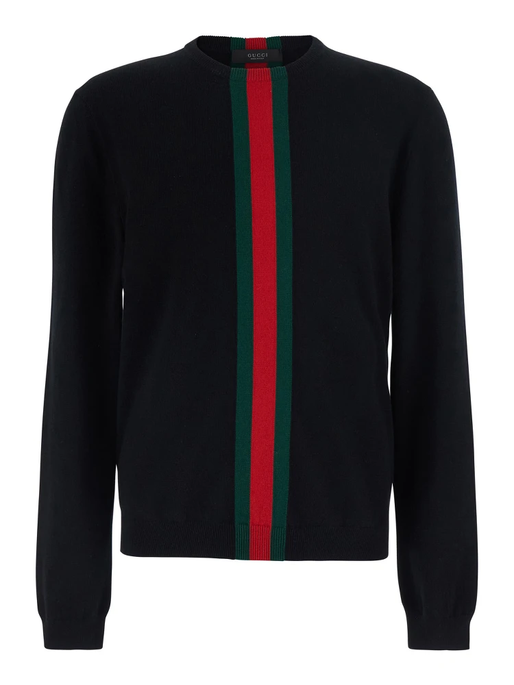 Blue Crewneck Sweater with Web Detail in Wool for Men
