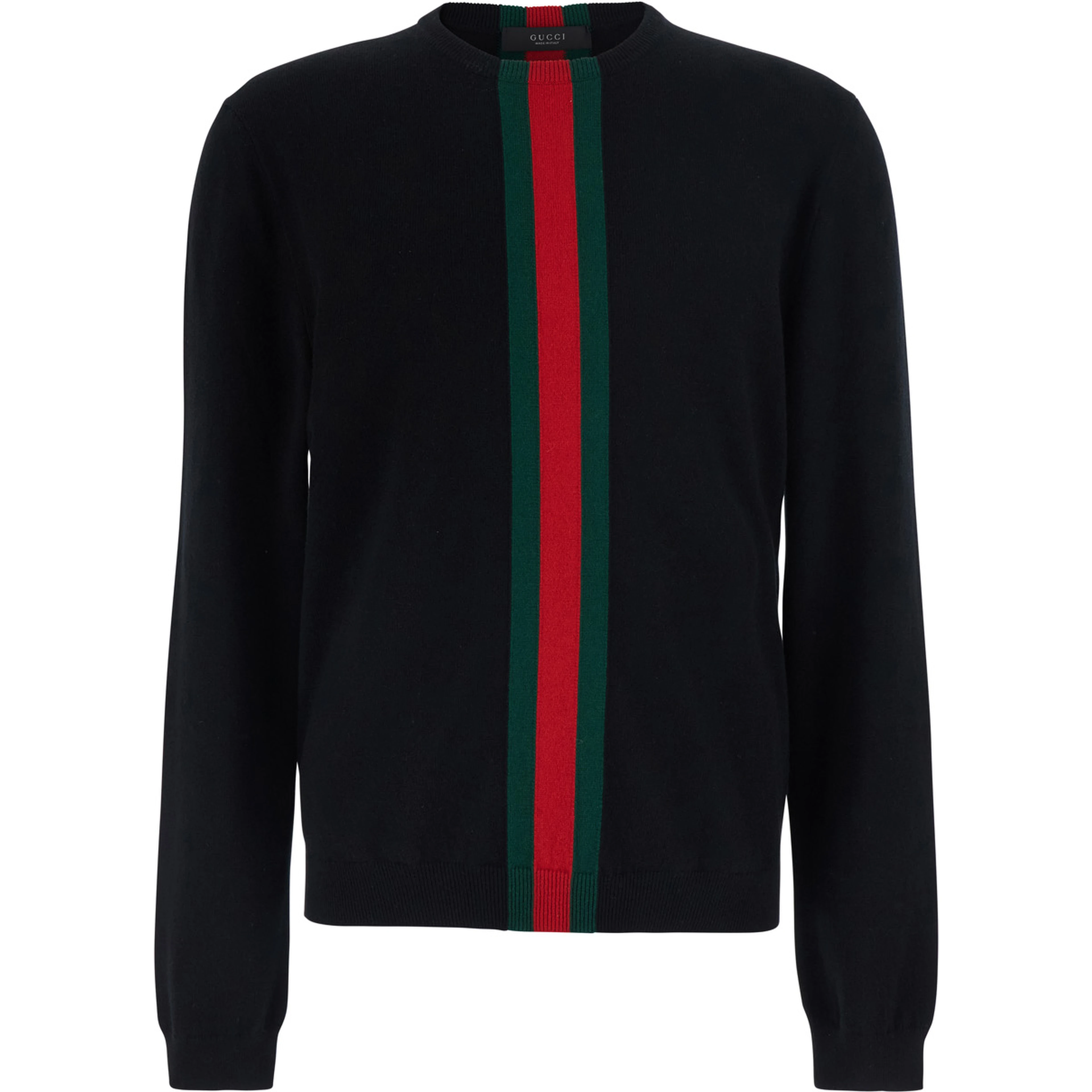 Blue Crewneck Sweater with Web Detail in Wool for Men