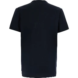 Blue Crew neck T-shirt with logo embroidery on the front in cotton for men