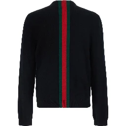 Blue Crewneck Sweater with Web Detail in Wool for Men