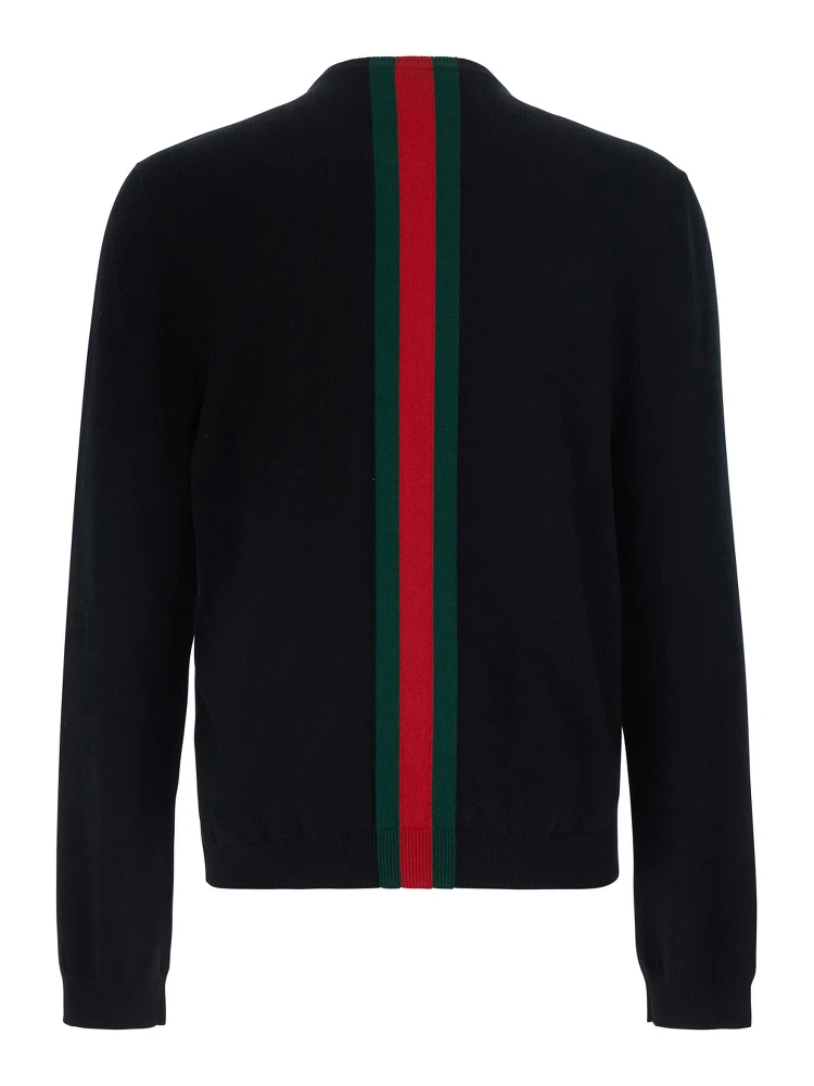 Blue Crewneck Sweater with Web Detail in Wool for Men alternative