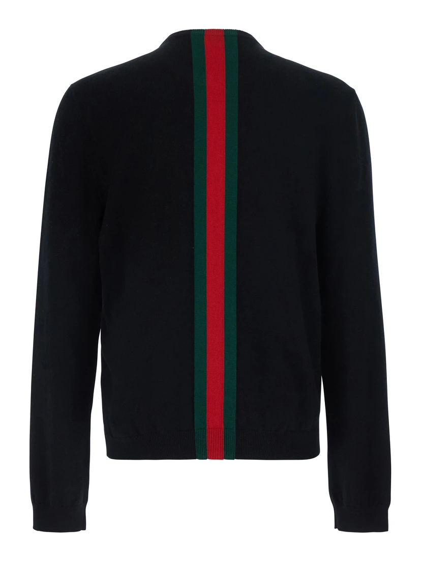 Blue Crewneck Sweater with Web Detail in Wool for Men