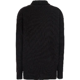 Heidi Black Sweater with High Neck and Ribbed Finishes in Cashmere for Women