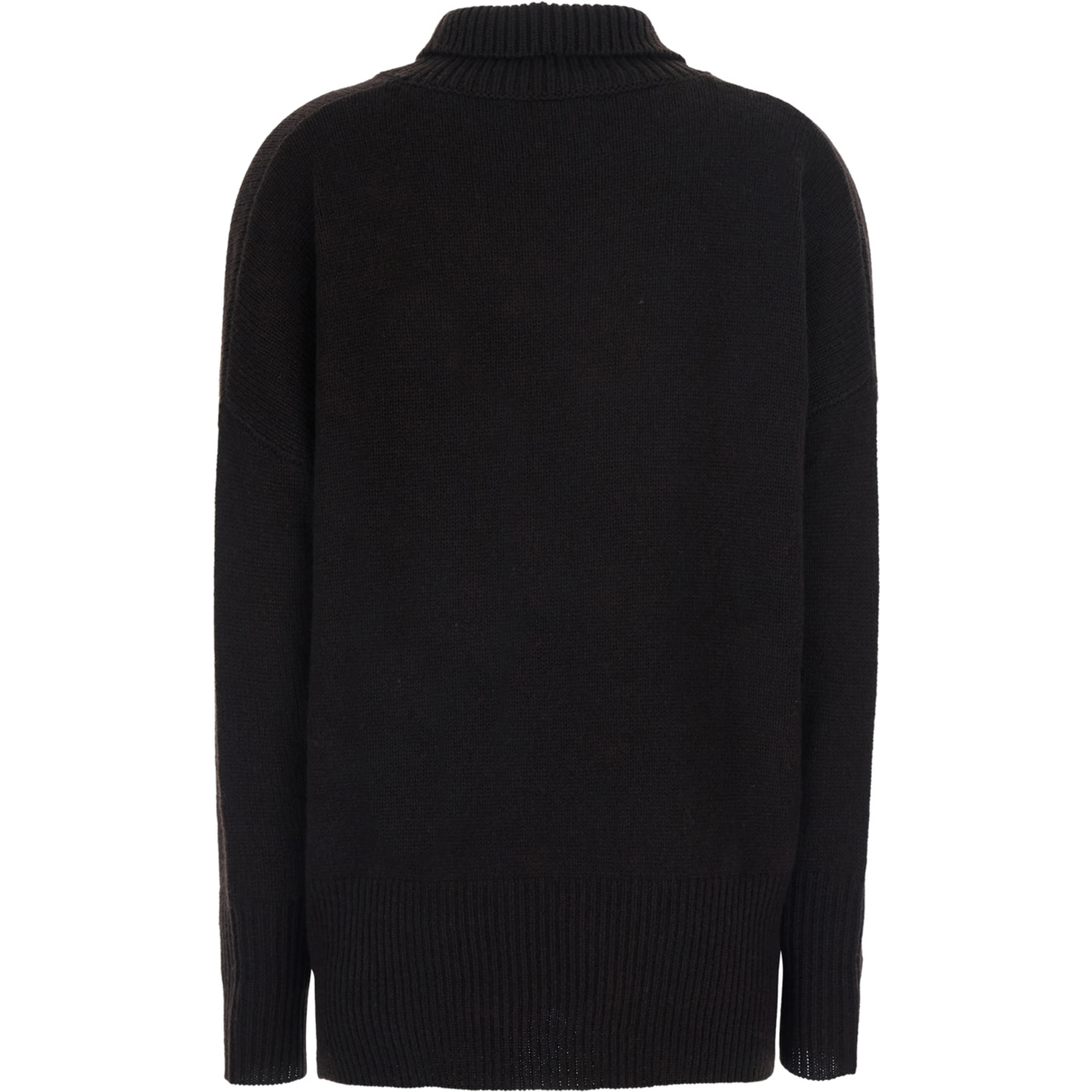 Heidi Black Sweater with High Neck and Ribbed Finishes in Cashmere for Women