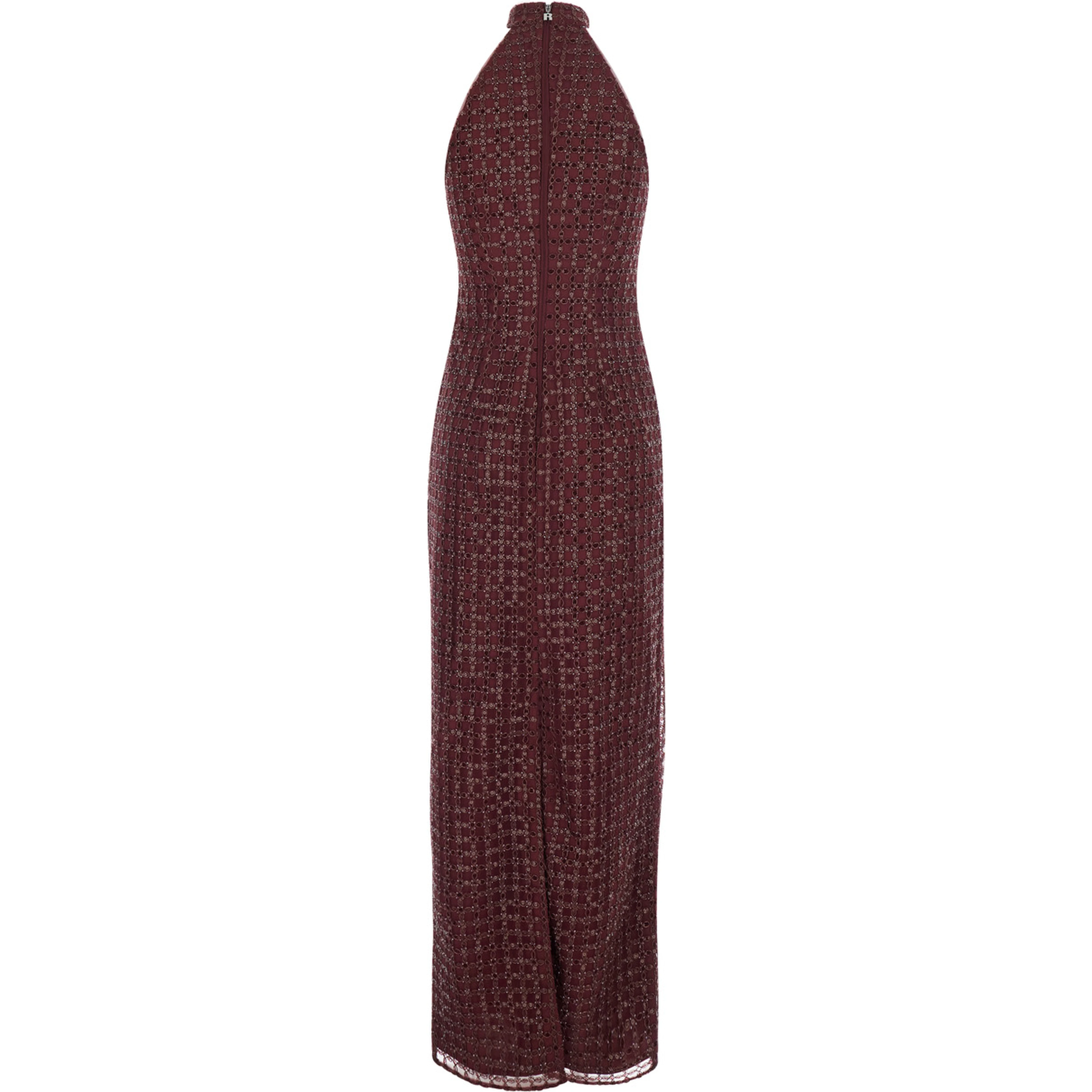Bordeaux Long sleeveless dress with Halterneck and all-over sequins in Tech Fabric for Women