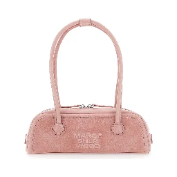 Soft Boston Mini Pink Shoulder bag with Two Top Handles and Logo lettering on the Front in leather Women