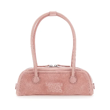 Soft Boston Mini Pink Shoulder bag with Two Top Handles and Logo lettering on the Front in leather Women