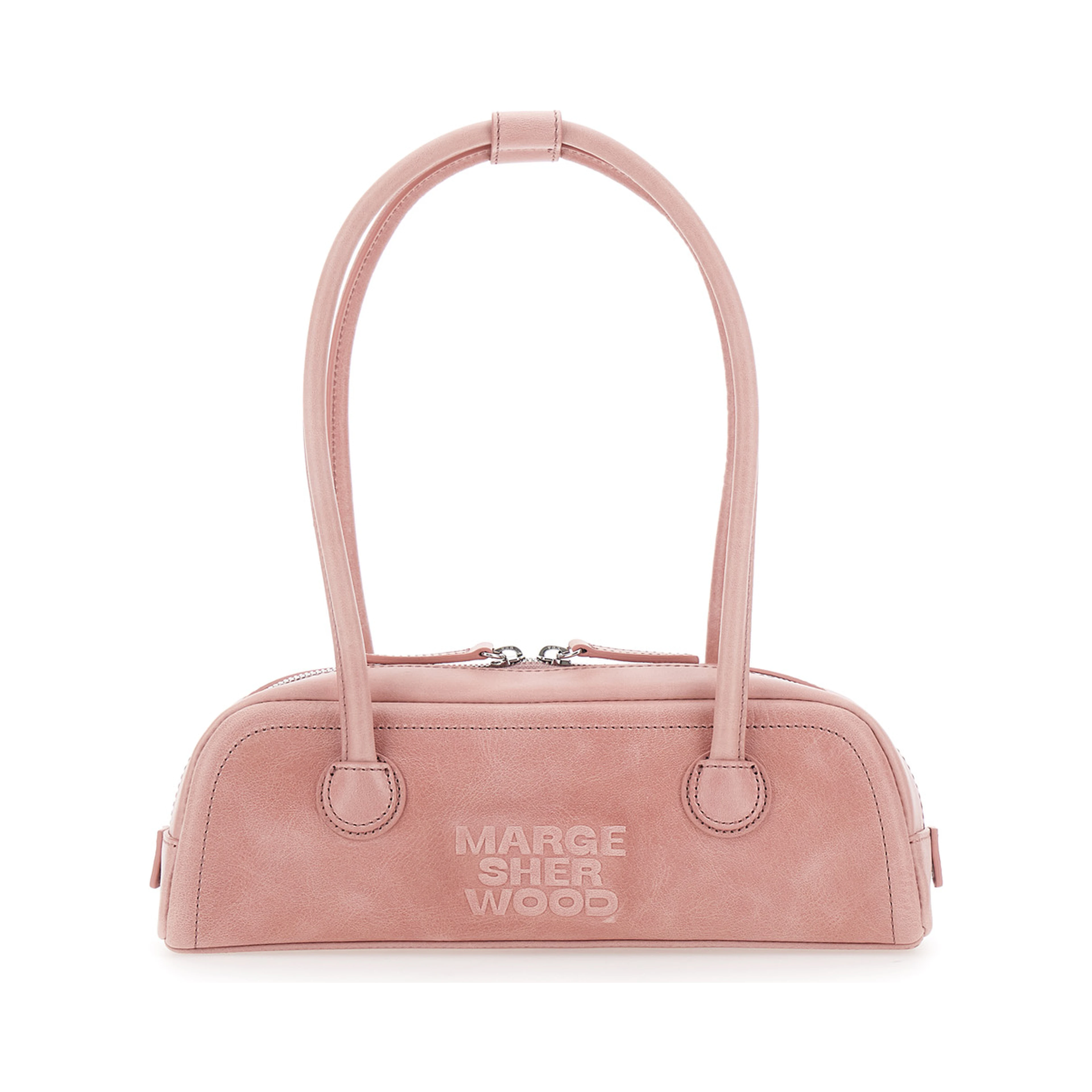 Soft Boston Mini Pink Shoulder bag with Two Top Handles and Logo lettering on the Front in leather Women