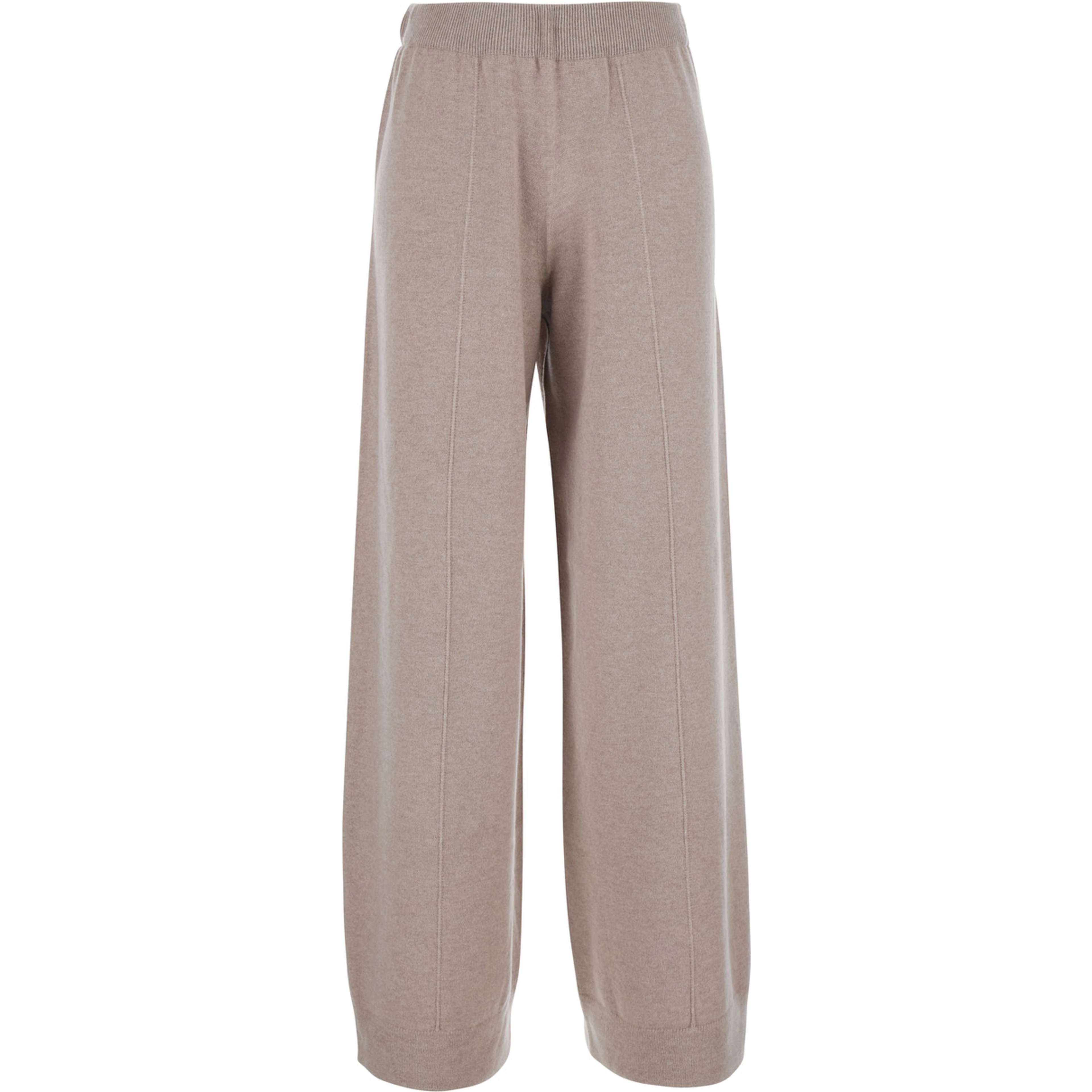Beige Pants with Elastic Waist and Applied Rhinestones in Wool and Silk for Women