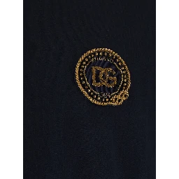 Blue Crew neck T-shirt with logo embroidery on the front in cotton for men