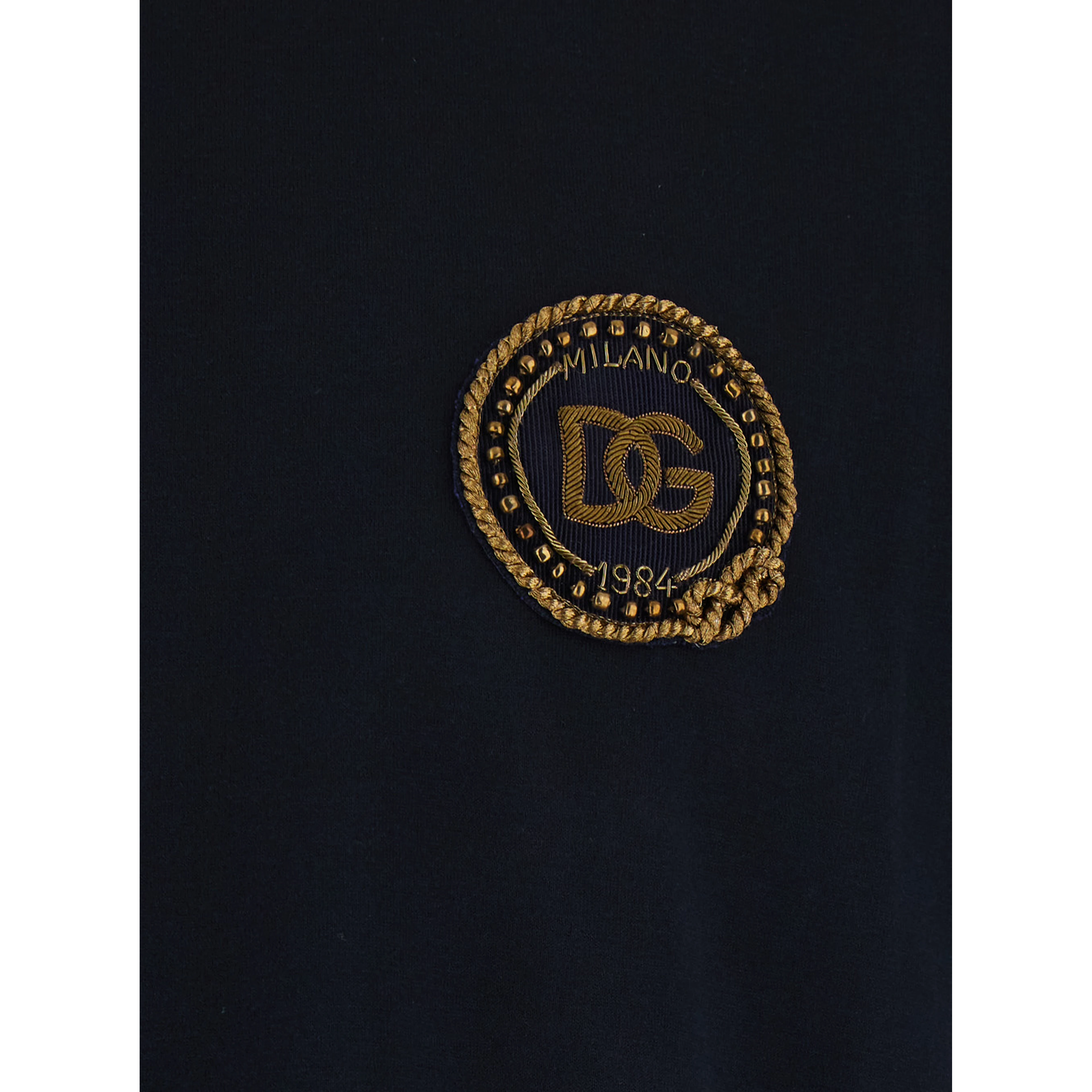 Blue Crew neck T-shirt with logo embroidery on the front in cotton for men