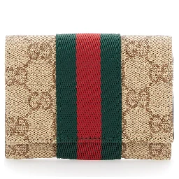 beige Card holder with Web Stripe and GG all-over motif in fabric for women