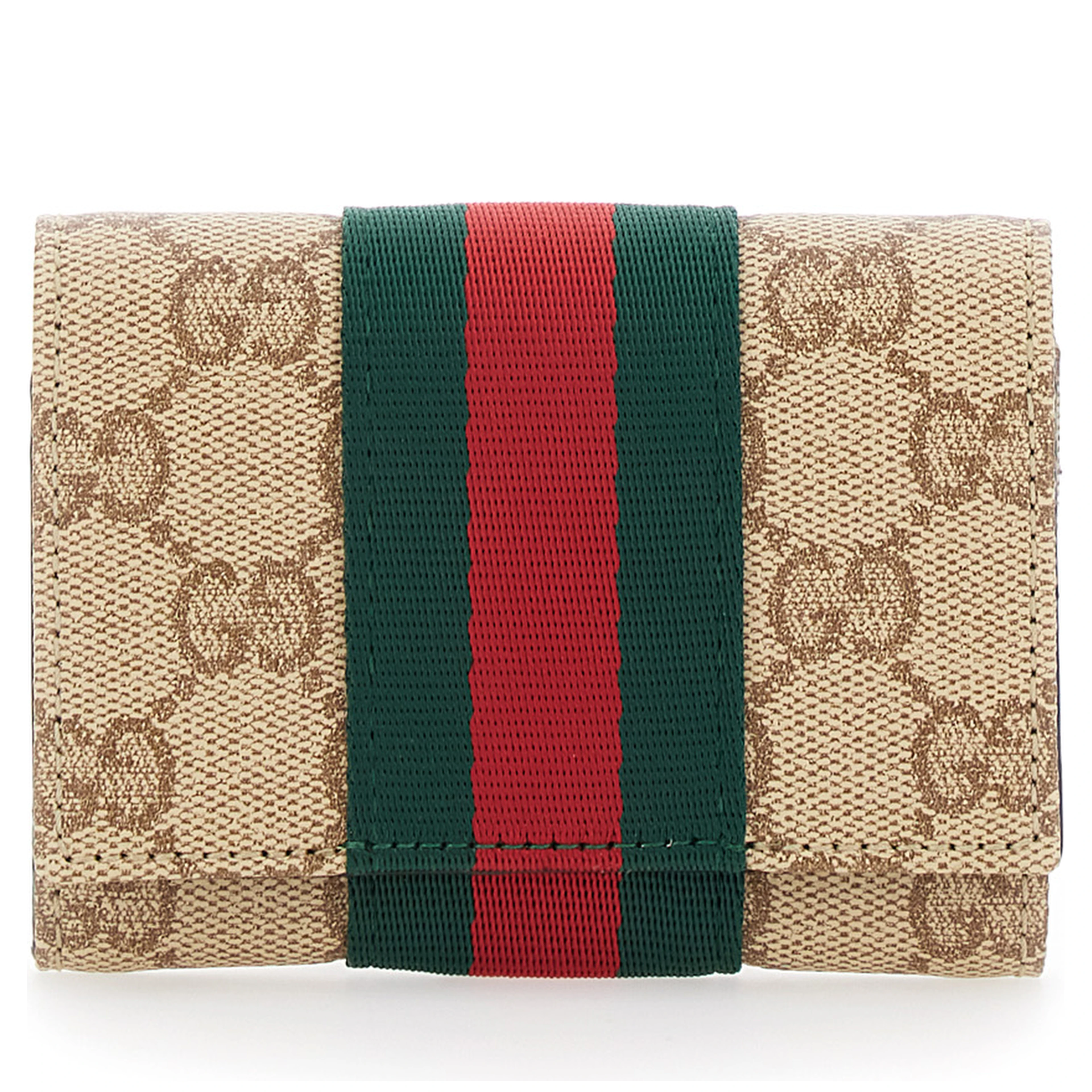 beige Card holder with Web Stripe and GG all-over motif in fabric for women