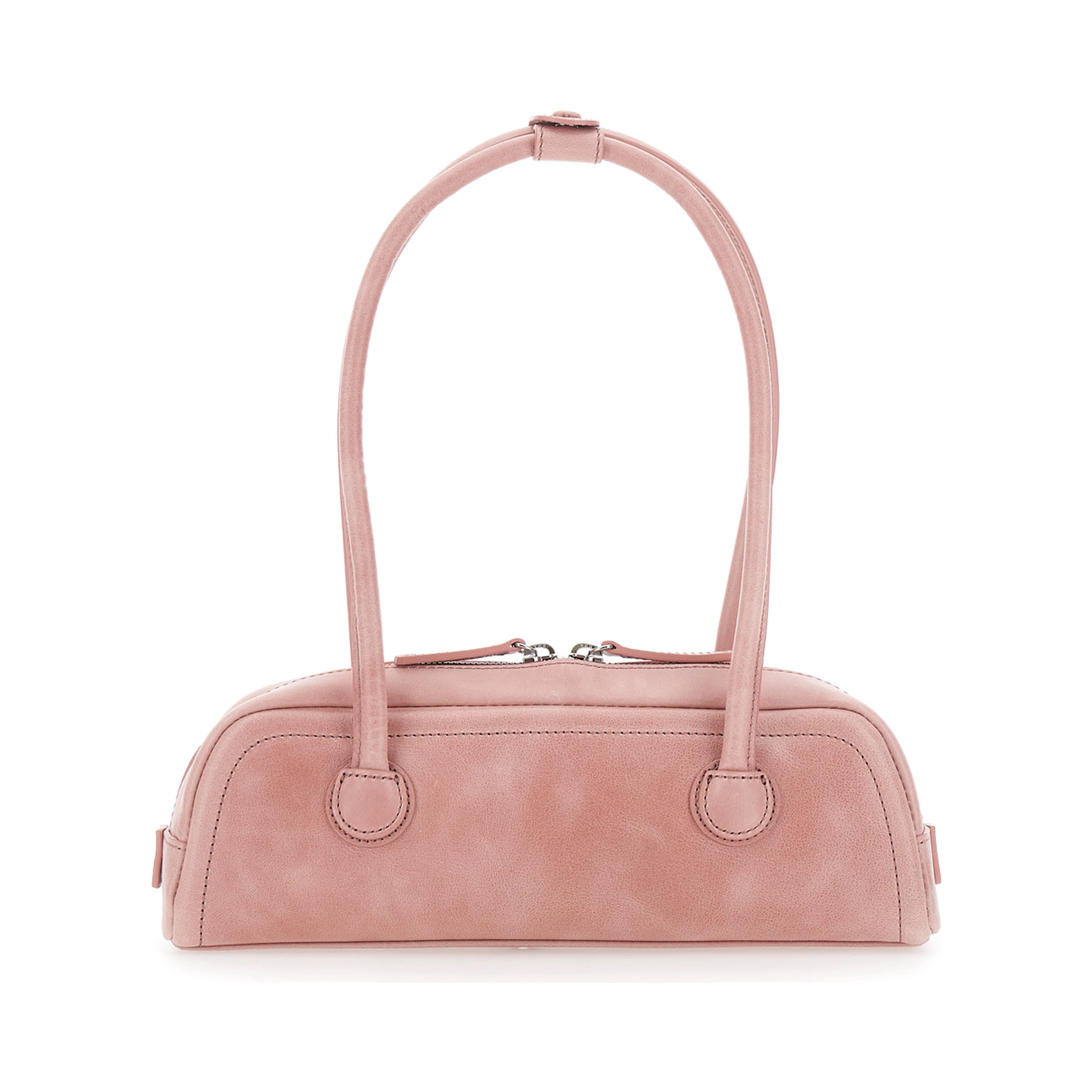 Soft Boston Mini Pink Shoulder bag with Two Top Handles and Logo lettering on the Front in leather Women