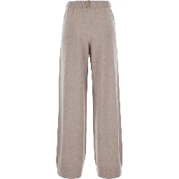 Beige Pants with Elastic Waist and Applied Rhinestones in Wool and Silk for Women