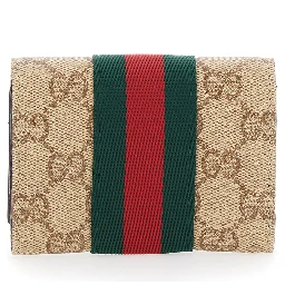 beige Card holder with Web Stripe and GG all-over motif in fabric for women
