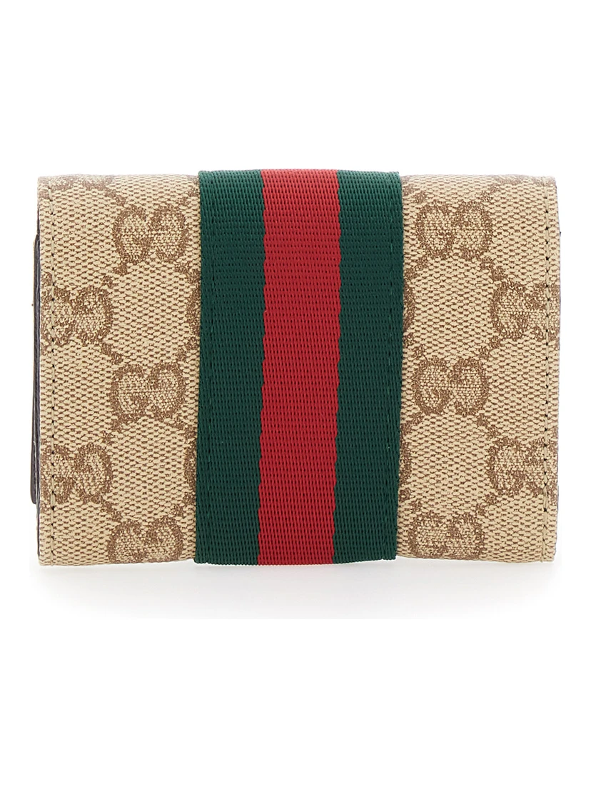 beige Card holder with Web Stripe and GG all-over motif in fabric for women