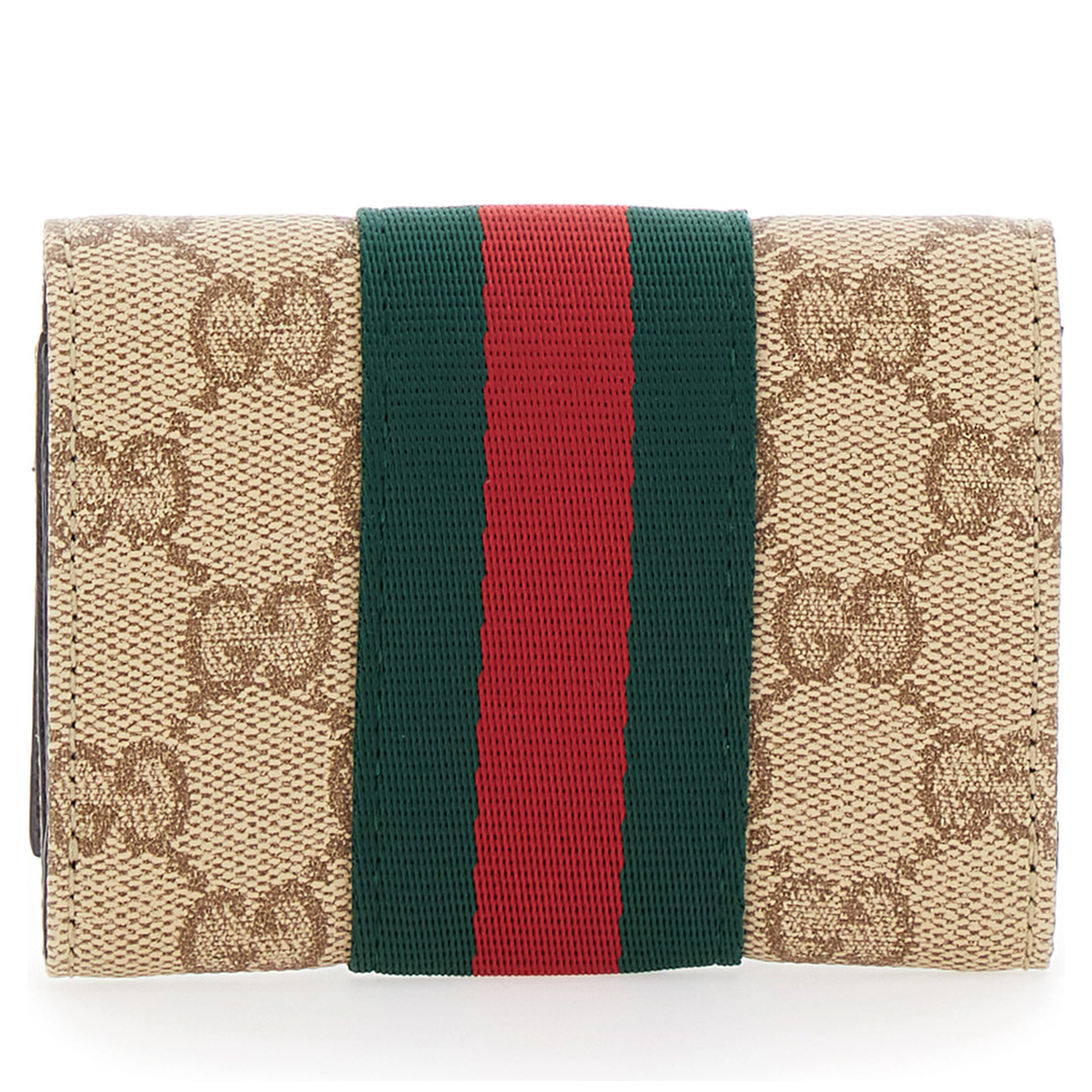 beige Card holder with Web Stripe and GG all-over motif in fabric for women