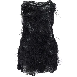 Embroidered ostrich feathers on lace
