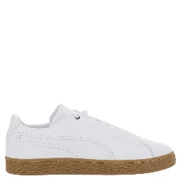White low top sneakers with laces on the front in leather for men