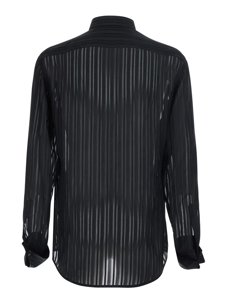 Black Shirt with Classic Collar and All-Over Striped Pattern in Silk for Men alternative