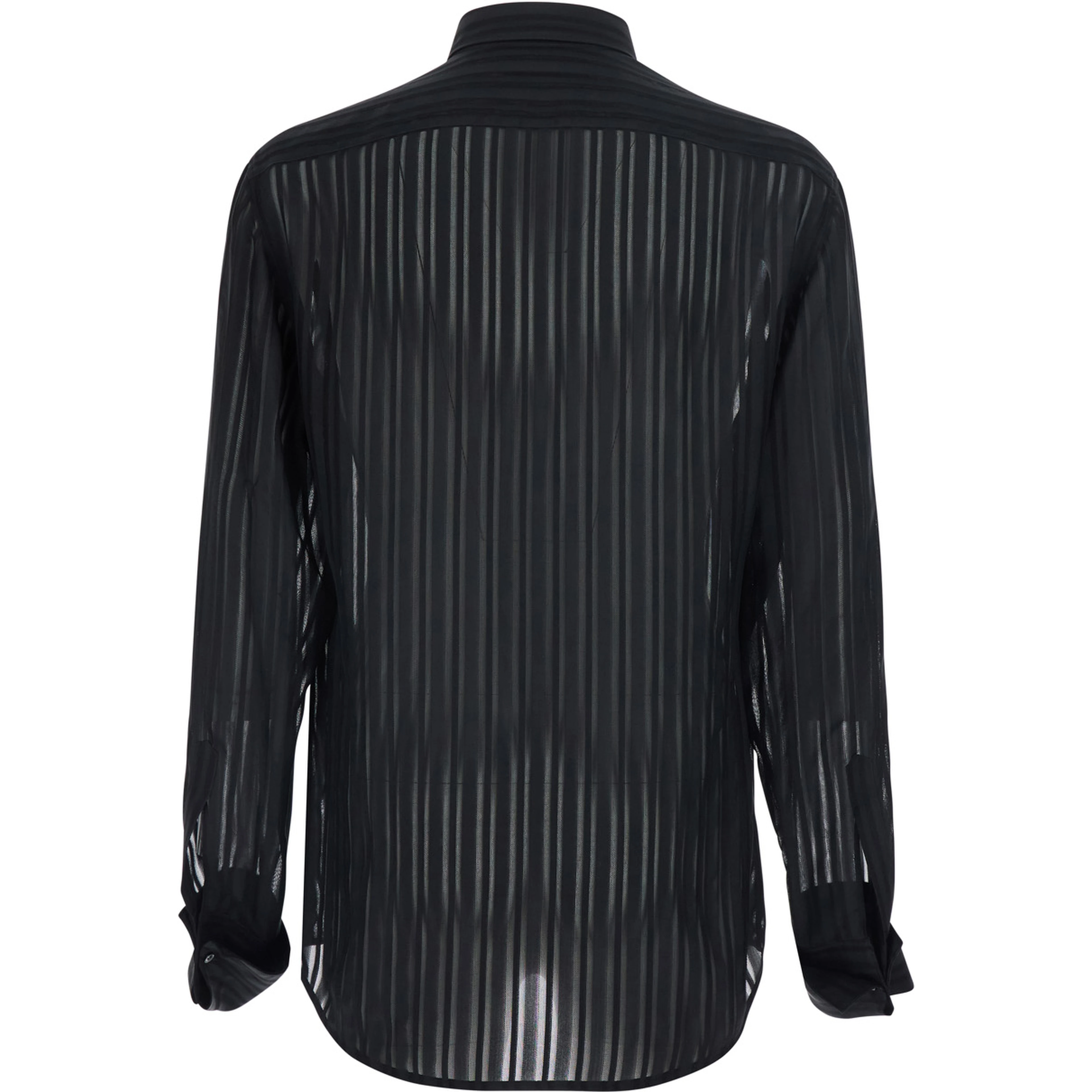Black Shirt with Classic Collar and All-Over Striped Pattern in Silk for Men