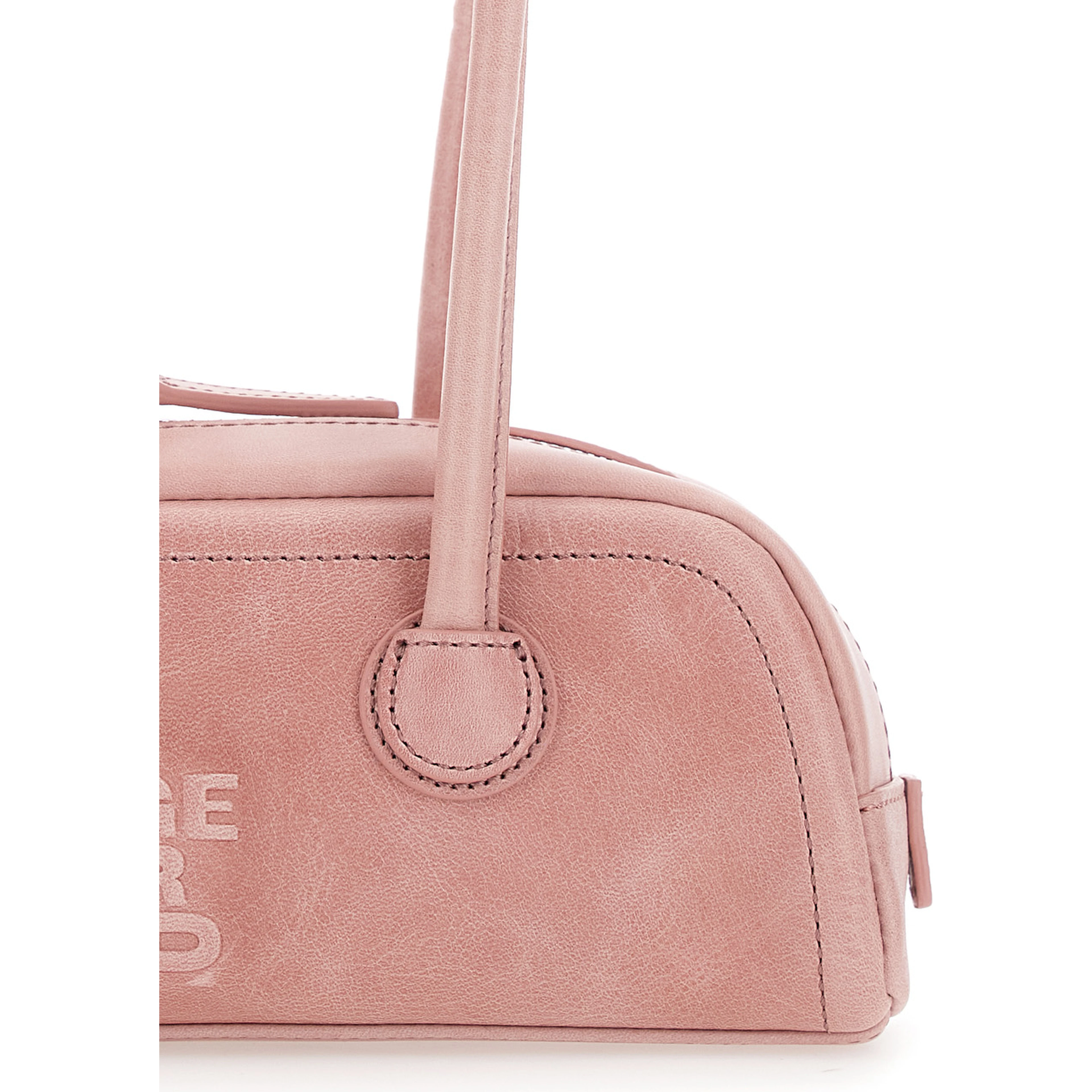 Soft Boston Mini Pink Shoulder bag with Two Top Handles and Logo lettering on the Front in leather Women
