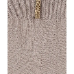 Beige Pants with Elastic Waist and Applied Rhinestones in Wool and Silk for Women