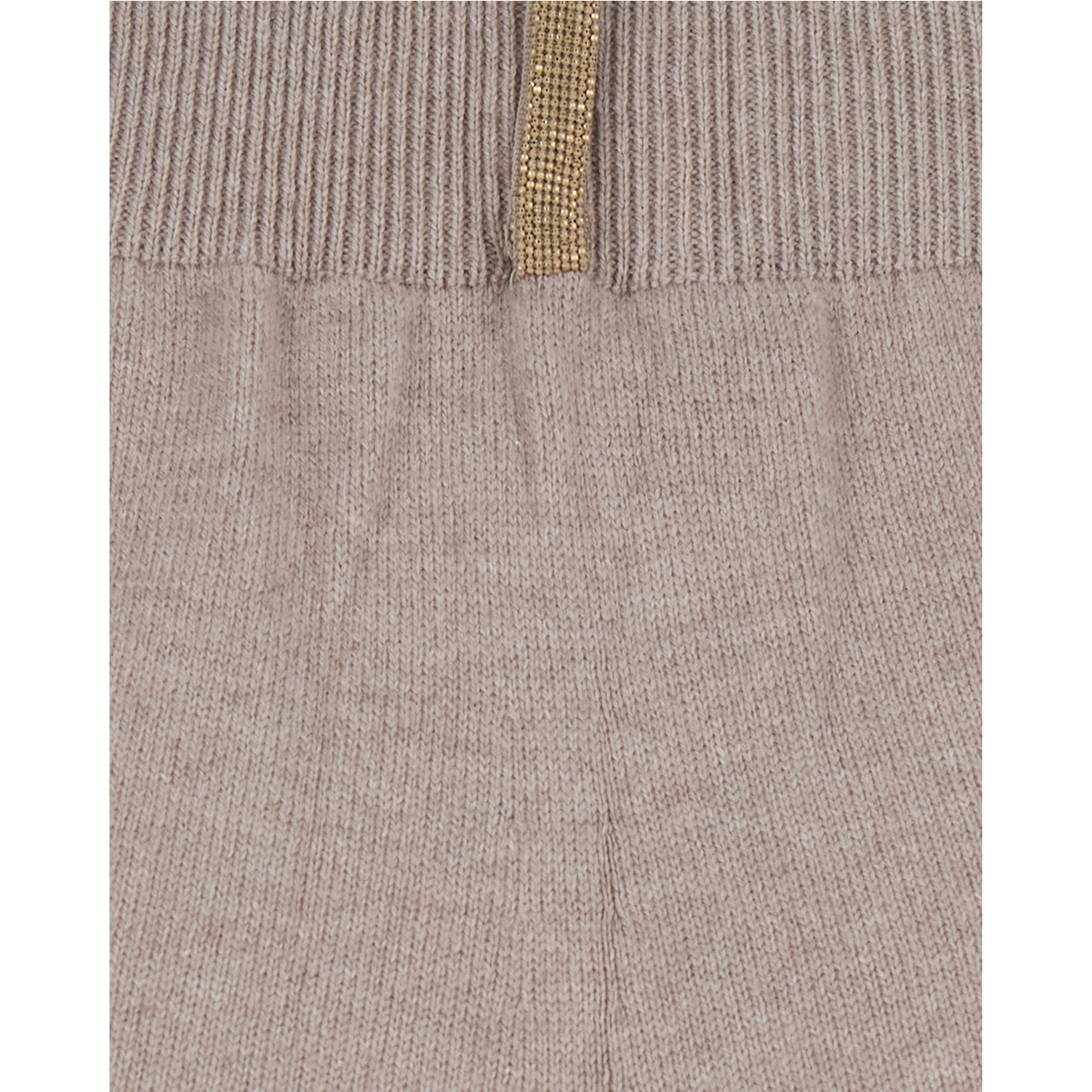 Beige Pants with Elastic Waist and Applied Rhinestones in Wool and Silk for Women
