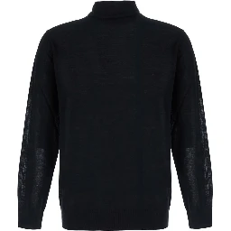 Black  Turtleneck Sweater in Wool for Men