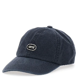 Black Baseball Cap with Logo Patch on the Front in cotton for Men