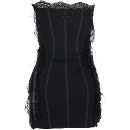 Embroidered ostrich feathers on lace