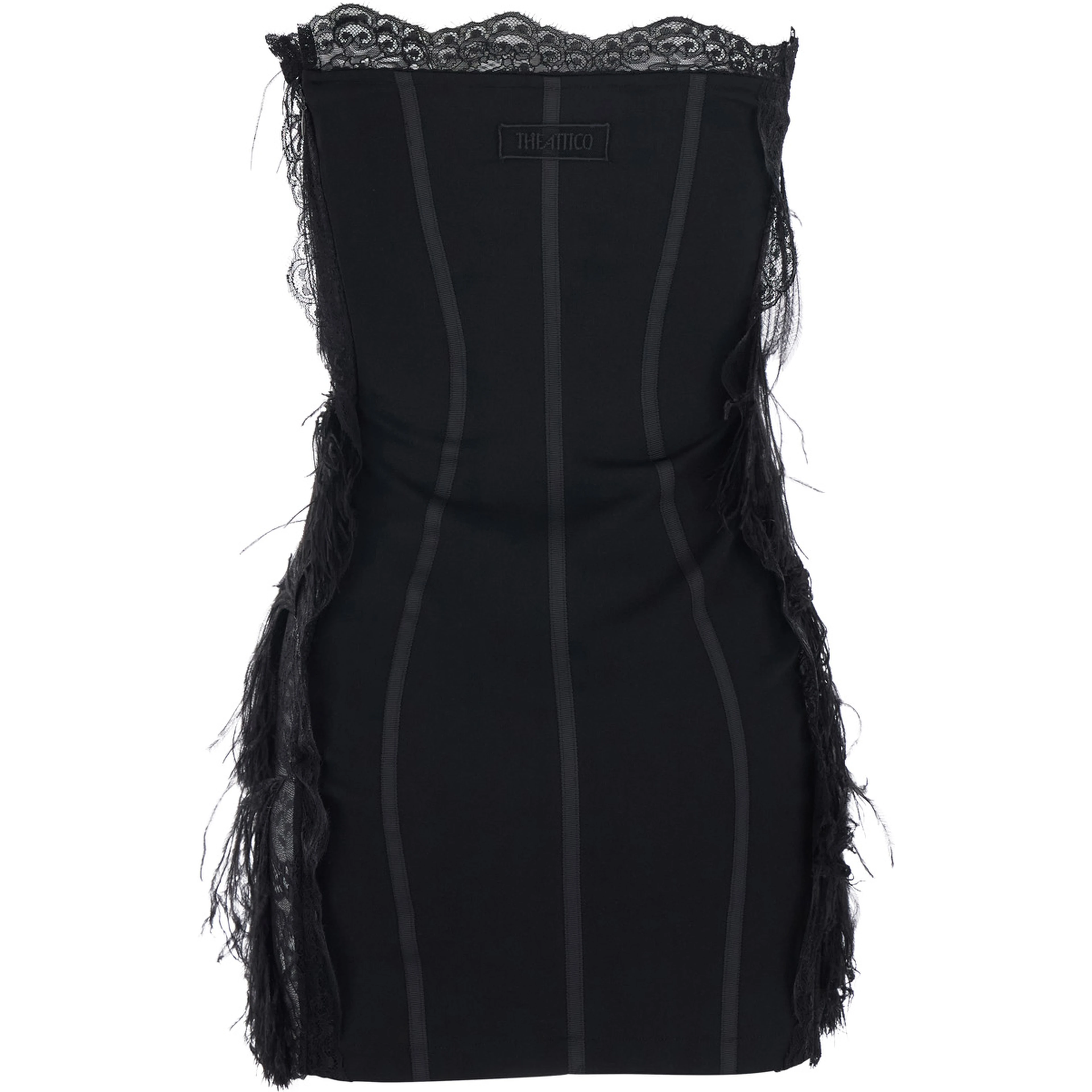 Embroidered ostrich feathers on lace
