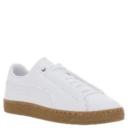White low top sneakers with laces on the front in leather for men