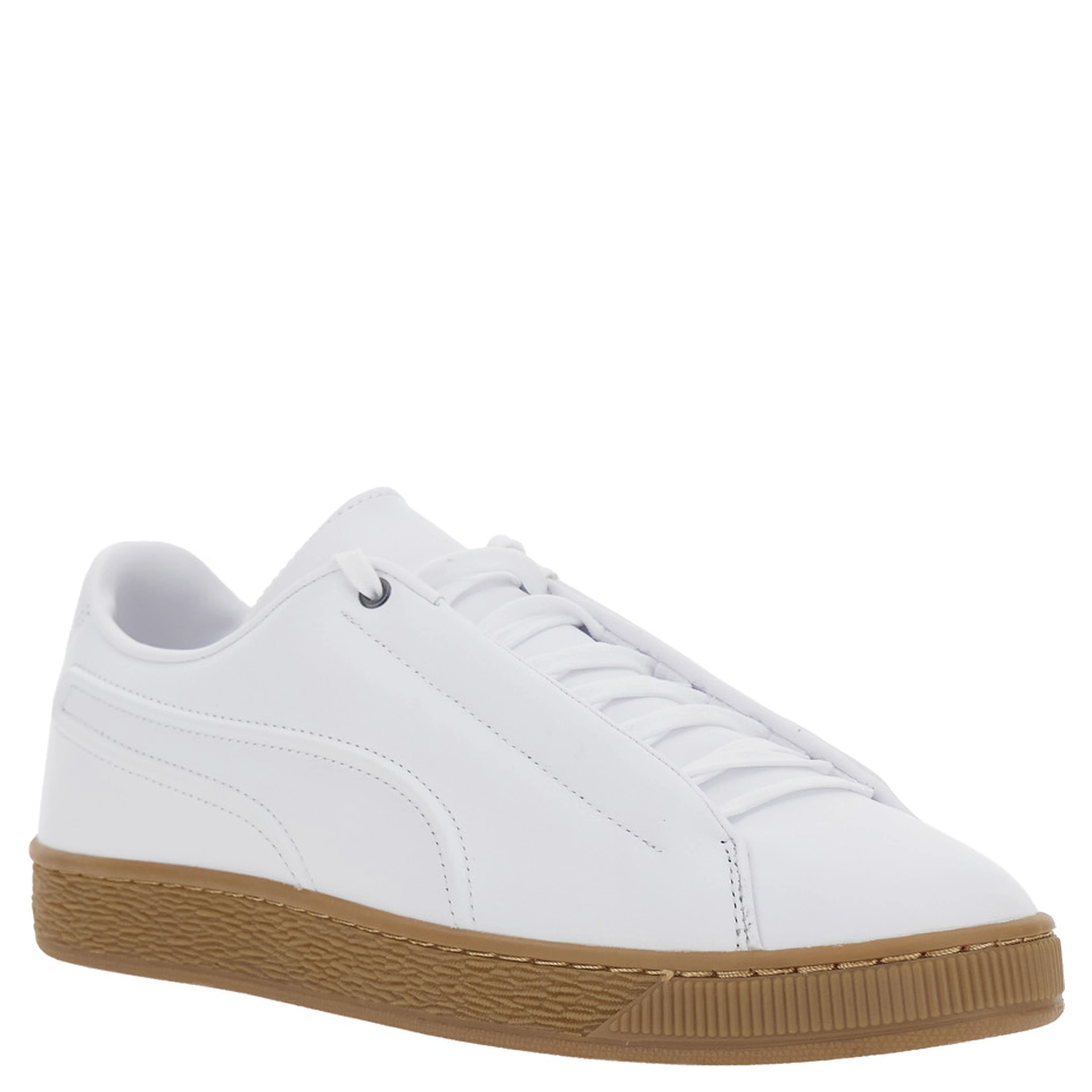 White low top sneakers with laces on the front in leather for men
